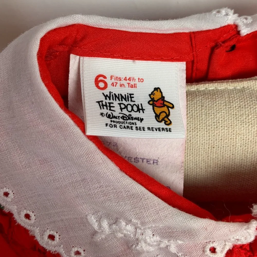 Vintage Walt Disney Winnie The Pooh Red Cotton Blend Dress Girl size 6